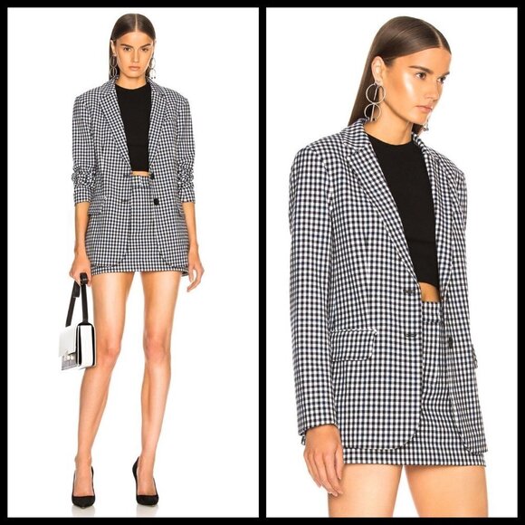💕TIBI💕 Cut Ups Gingham Suiting Mens Blazer with Back Zip Black & White Print 4 - Picture 8 of 16